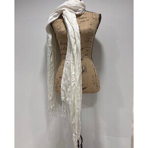 Bijoux Terner PseudoPashmina White Scarf With Fringe Lightweight Soft & Flowing